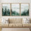  Green Pine Tree Forest Woodland Landscape Modern Artwork Wall Art Framed 3 Pieces Canvas Print