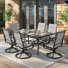 Burlington 7-piece Padded Textilene Patio Dining Set With Umbrella Hole, Swivel Design