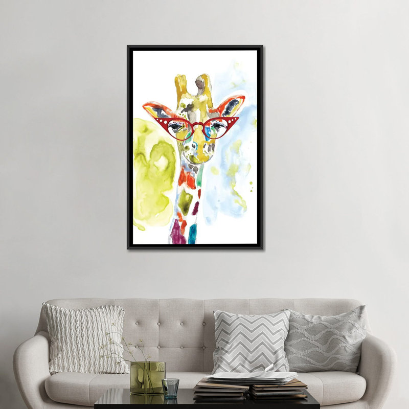 «Smarty-Pants Giraffe», reproduction sur toile, H 26 po x l 18 po x P 1,5 po, Toile avec cadre noir, Pas de tapis