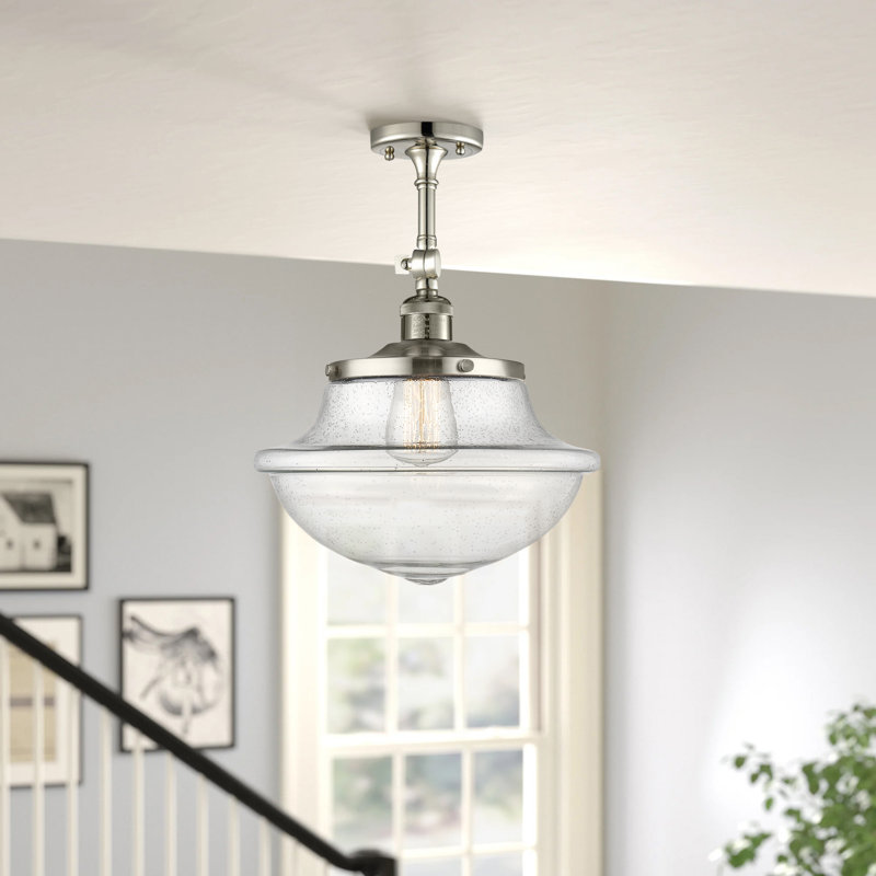 Plafonnier semi-encastré 1 lumière 12 po Baptiste, Ampoule non incluse, Grainé, Nickel poli