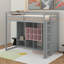 Lit mezzanine simple en bois avec garde-robe, tablettes et armoire-656811559