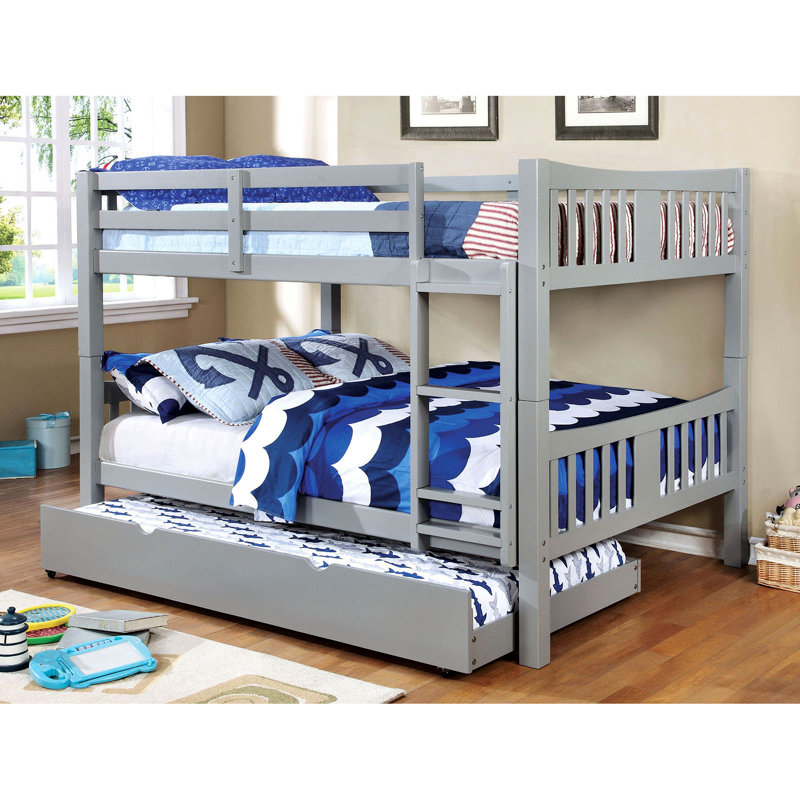 Lit simple superposé au-dessus de style transitionnel gris, attaché, structure à joints verrouillables, lit gigogne, bois massif et placage, 13 pièces Lattes, lit élégant pour chambre à coucher avec personnalisation