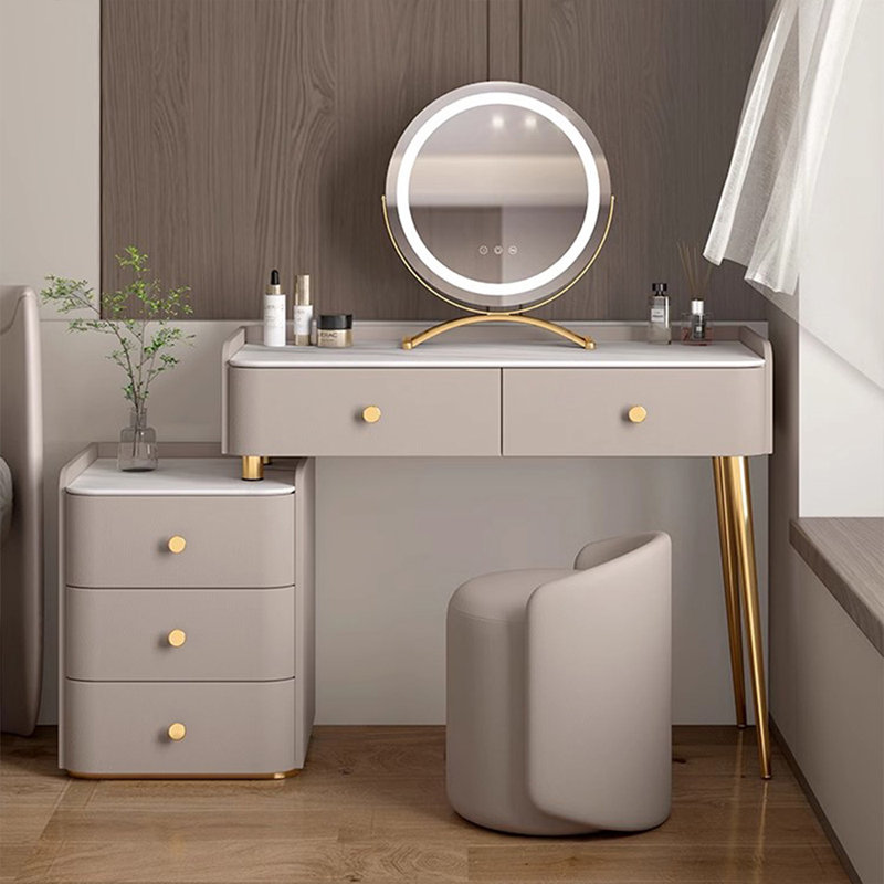 Coiffeuse avec miroir lumineux, 5 tiroirs, 1 chaise, L 59,06 po x P 15,75 po x H 31,5 po
