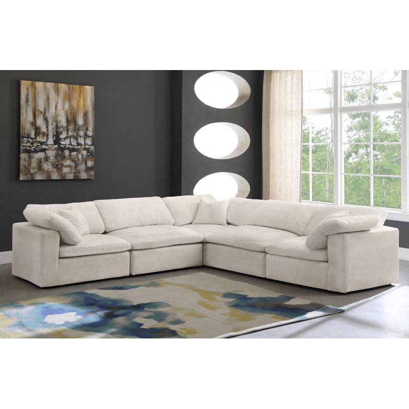 Canapé modulaire en velours réversible Cozy, Velours crème