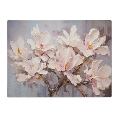Magnolia Flower Gestural  Glass Chopping Board