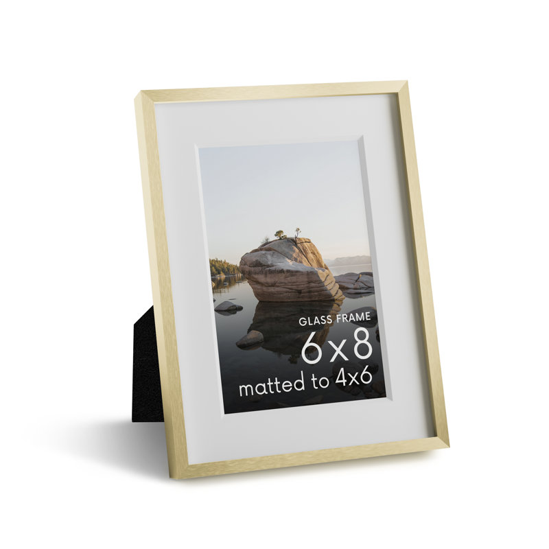 Cadre photo en métal avec verre, Or, L 6 po x H 8 po