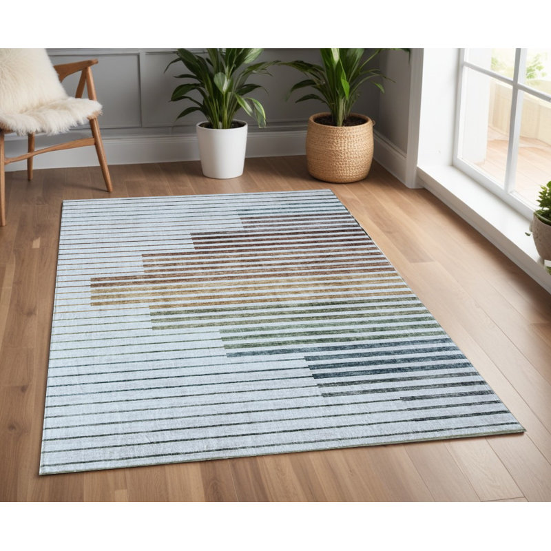 Tapis rayé beige et bleu 4 pi x 6 pi