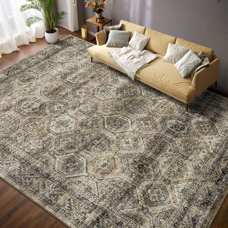 Vintage Oriental Printed Distressed Rug Washable Thin Low Pile Area Rugs for Living Room Decor Non Slip Stain Resistant Entry Runner Rug Soft Carpet for Bedroom