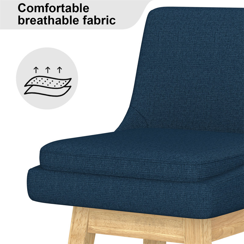 Malakeh Swivel Upholstered With Solid Wood Frame, Blue, 2, Counter Stool (26.7" Seat Height)