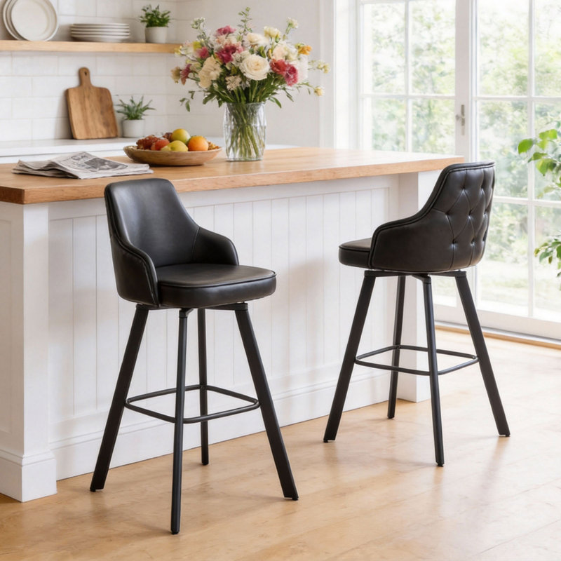 Tabourets de bar pivotants rembourrés à dossier haut (lot de 3), Noir, 3, Tabouret de bar (siège d’une hauteur de 30 po)