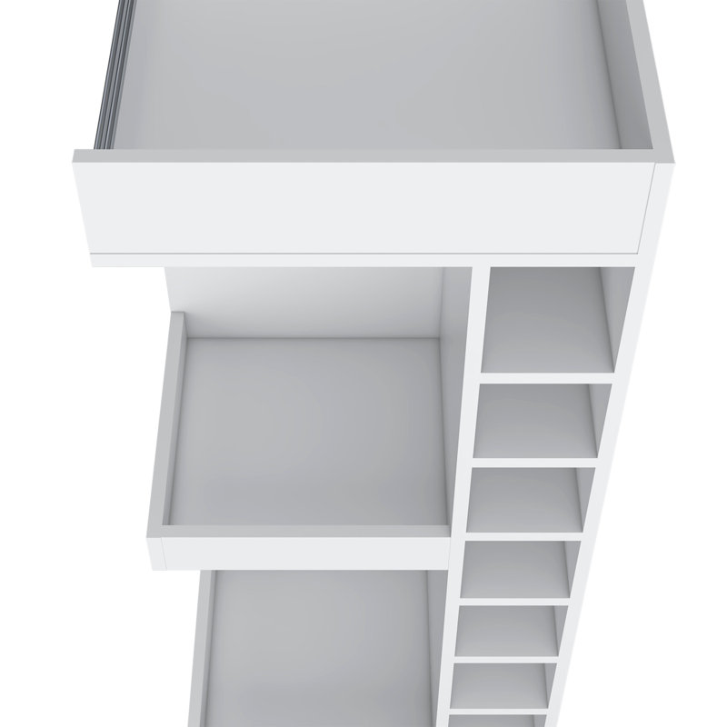 Lamer Corner Bar Cabinet with Wine Rack and Open Shelf,, White