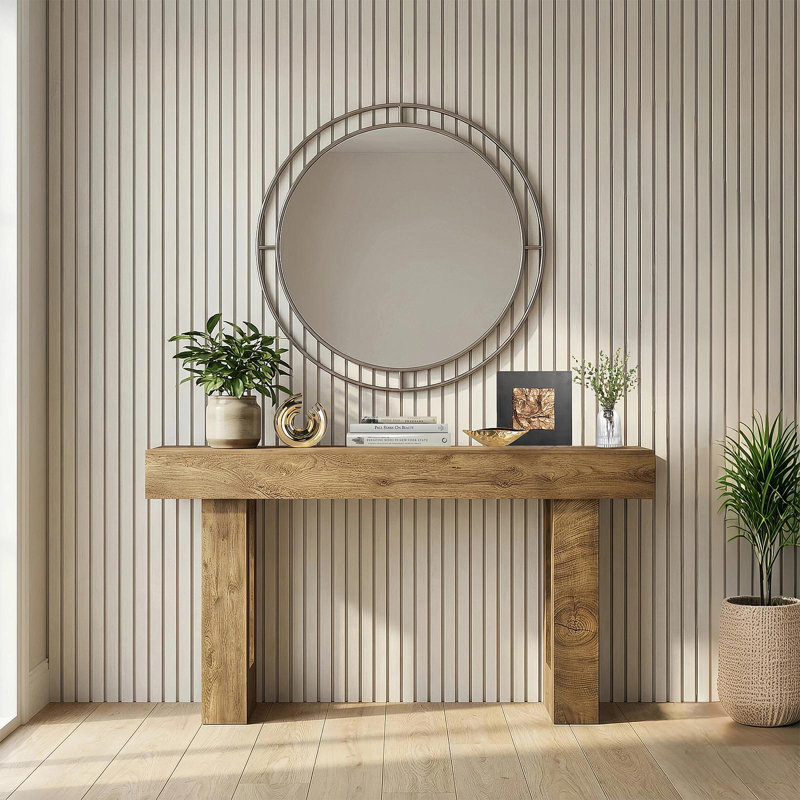 Console de 63 po de long, table d'entrée de ferme avec rangement, cicatrices d'arbre à grain de bois, canapé rectangulaire en bois derrière le canapé pour l'entrée, couloir, salon, vestibule (bois naturel)