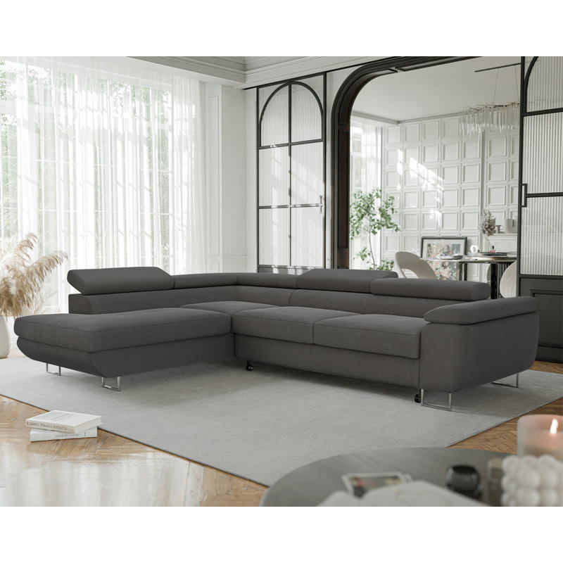 4 Seater Sofa Bed, Grey, Left Hand Facing
