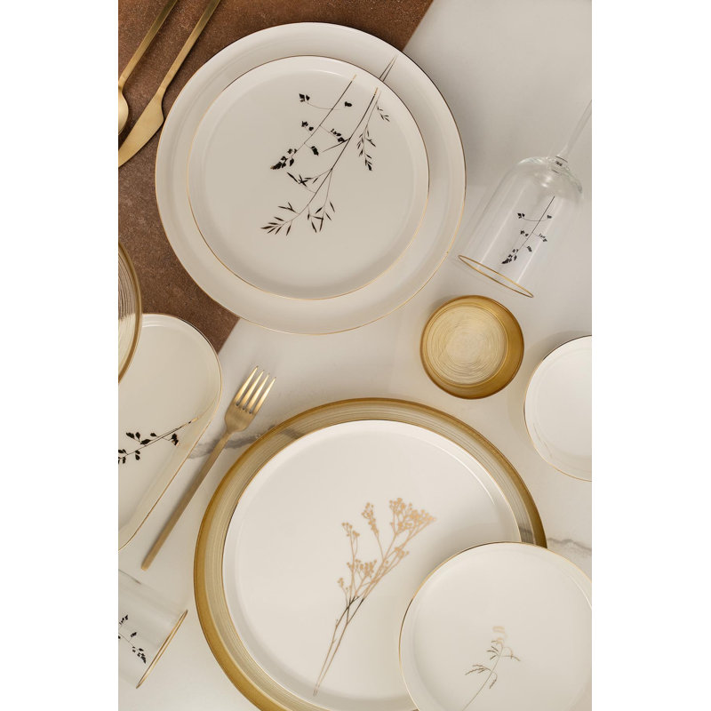 Dinner Set (27 Pieces), White/Gold