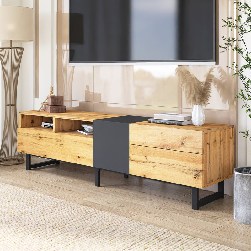 Wood Modern TV Stand For Tvs Up To 80", Brown
