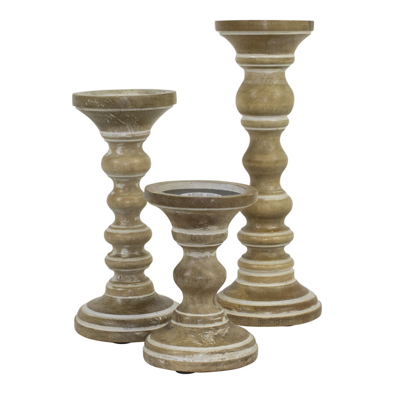 Willow Candleholders in Whitewash, Set of 3