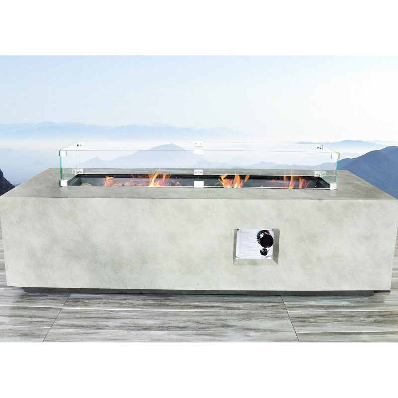 Table rectangulaire pour foyer d'extérieur au propane en béton armé avec 60 000 (56 po), pare-flammes en verre trempé, sans assemblage, siège de patio fabriqué en béton, 50 000 (42 po), pour