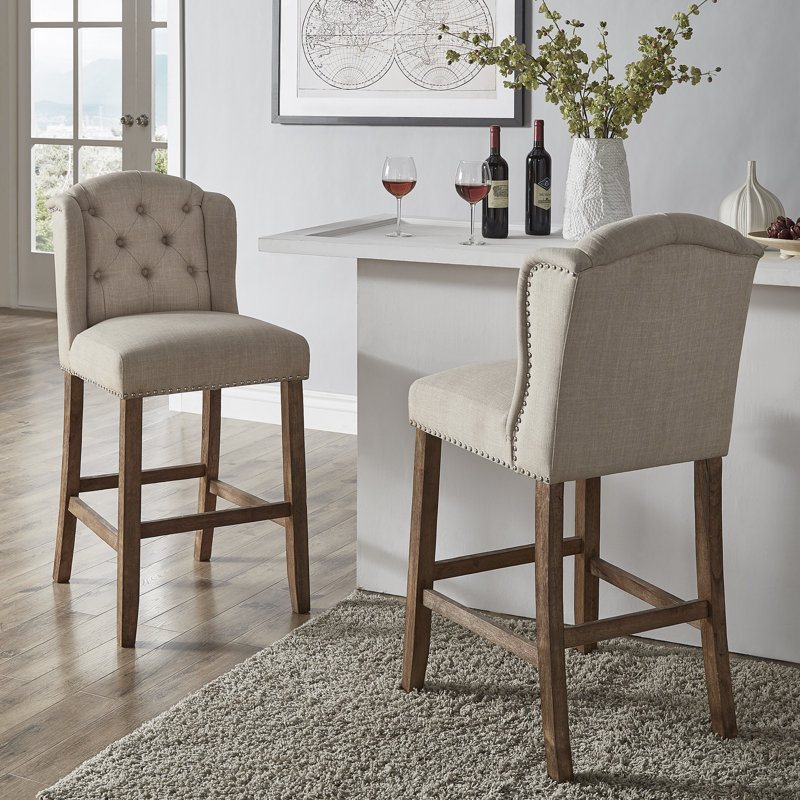 Tabouret Rhuardhi, Lin beige, Tabouret de bar (siège d'une hauteur de 30,25 po), Naturel