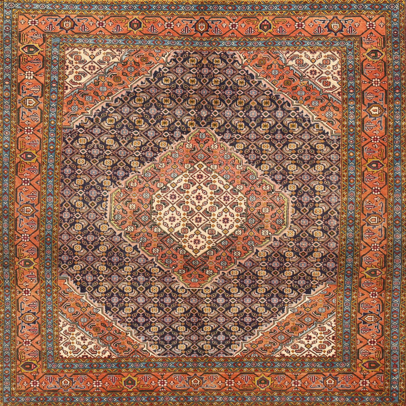 Tapis traditionnel brun / noir, Carré 5 pi