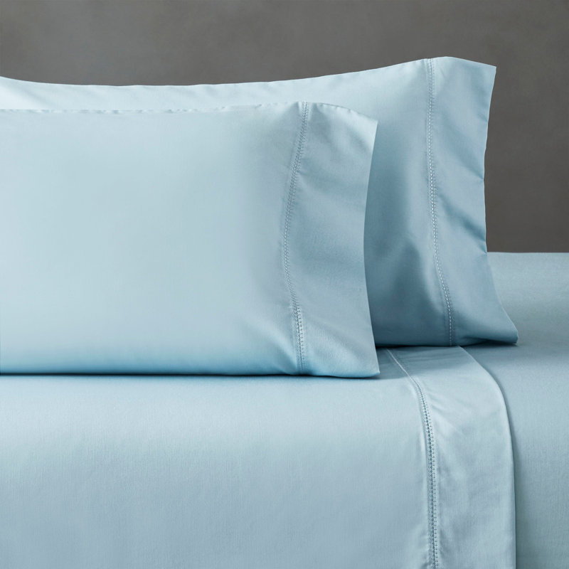 Pandora Cotton Blend 600 Thread Count Embroidered Hem Pillowcase Set Of 2, Blue, Standard Pillowcase