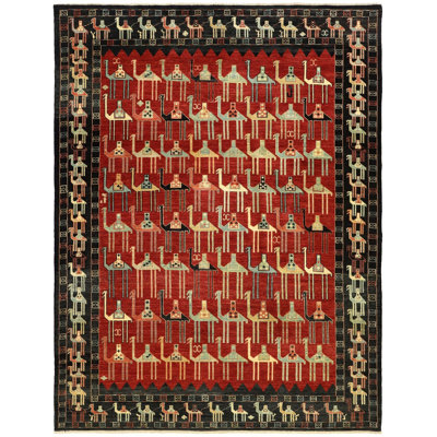 Wool And Silk Afghan One-of-a-Kind Rectangle 9'2" X 11'11" New Age Area Rug Red