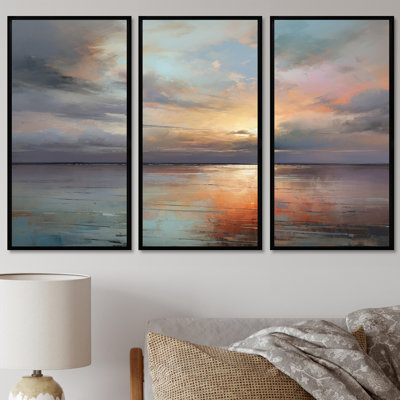 Faint Sunset Over The Country Lake - Sunset Wall Art Print Set