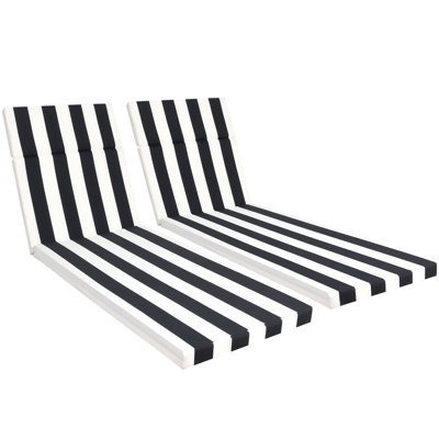 Ensemble de 2 coussins de chaise longue d'extérieur avec attaches, coussins de patio imperméables 75 po x 22,8 po x 2 po, coussins de remplacement pour piscine, plage, chaises de jardin - rayé noir / blanc