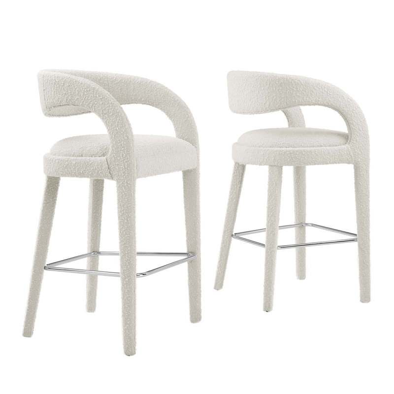 Modway Pinnacle Upholstered Stool, Silver, Ivory, Bar Stool (30" Seat Height)