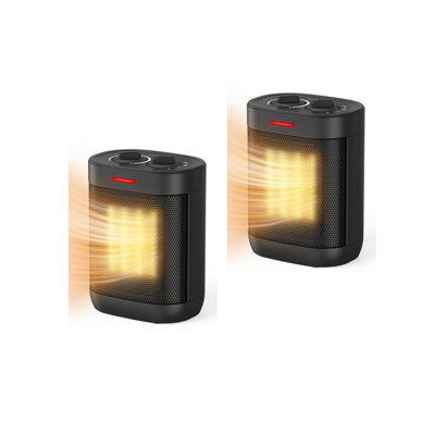 Petit appareil de chauffage pour l'intérieur, chauffage électrique PTC pour la chambre à coucher, chauffage rapide 1000W avec thermostat, protection contre la surchauffe et le basculement, ensemble de 2 petits appareils de chauffage portatifs