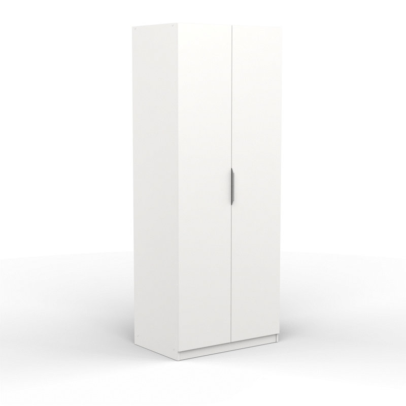 Novaly 2 Door Manufactured Wood Wardrobe, White, 203cm H x 79.4cm W x 51.1cm D
