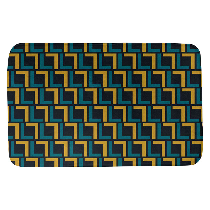 Tapis pour salle de bain Baltimore, l 17 po x L 24 po, Noir / bleu sarcelle / or
