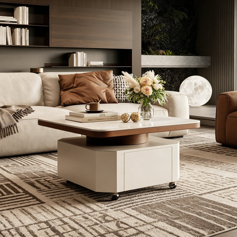 Petite table basse mobile avec roulettes, Light Gray Top/White Base