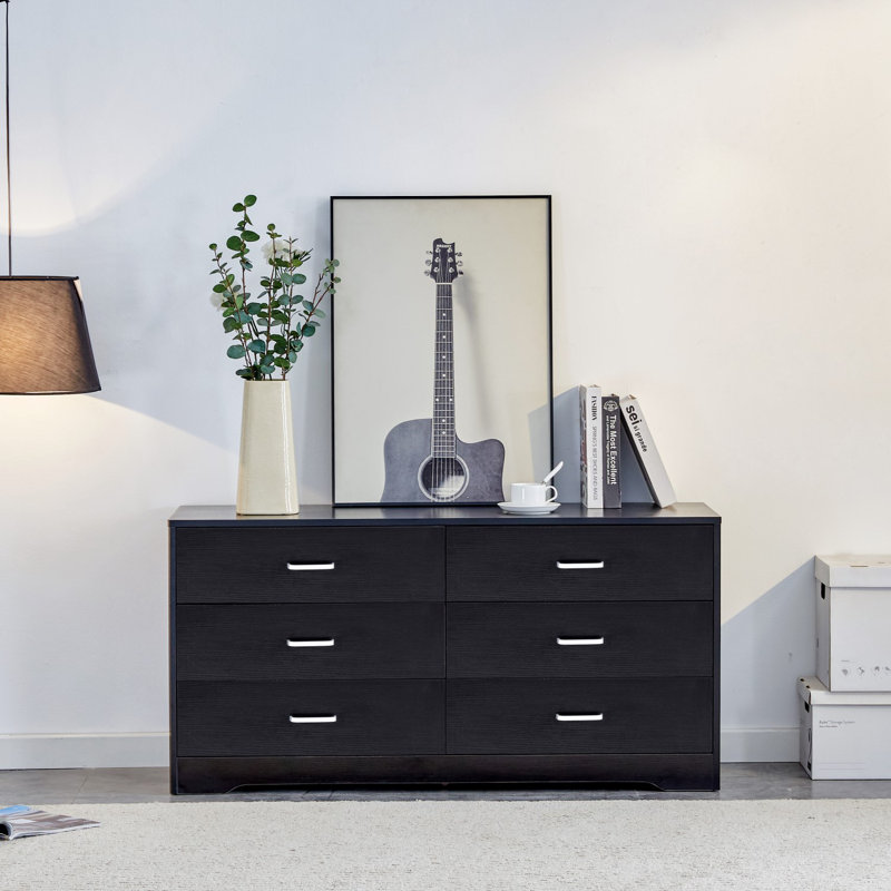 Wia 6 - Drawer 47.24" W Double Dresser Chest, Black