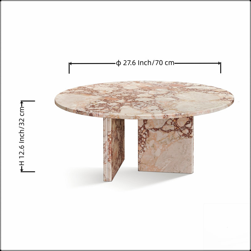 Table basse en marbre naturel avec surface polie, pierre véritable pour décoration de salon élégante, 70 x 32 cm, Rose