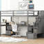 Lit mezzanine simple gris avec bureau et double compartiment de rangement