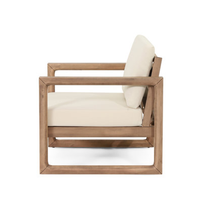 Ensemble de 2, fauteuil club d'extérieur en bois d'acacia, meubles de patio en bois, coussins épais et imperméables pour porche, jardin, cour arrière, balcon, brun délavé et coussin beige