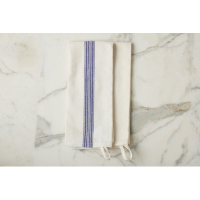 French Bistro Kitchen Tea Towel - Set of 2 - Vintage Stripes Navy Blue