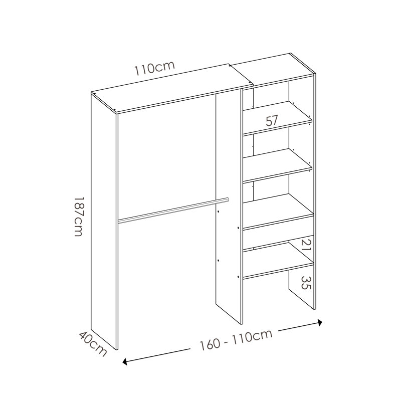 Alandria 110 cm x 160 cm Closet System Can Be Cut to Fit Your Space, White