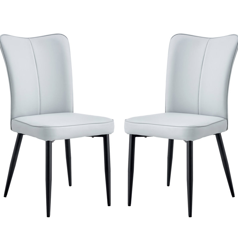 Chaise de salle à manger et de bureau moderne et grise en polyuréthane (2) - Style minimaliste avec pieds en métal noir ergonomique, confortable, facile à installer avec 2 sièges simples