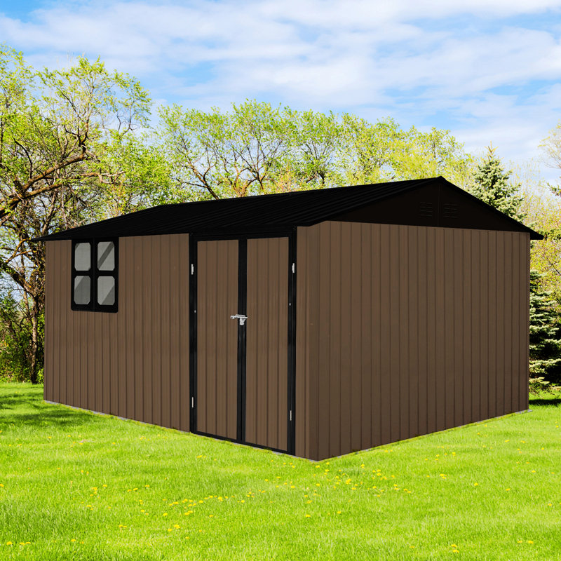 Metal Garden Shed, Storage Shed With Window, Shelves For Outdoor, Brown