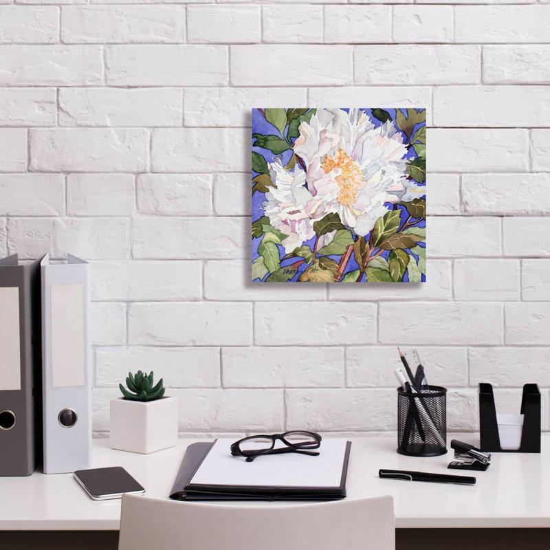" White Peony " by Sharon Pitts, 12" H x 12" W x 0.75" D