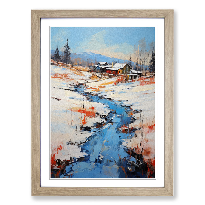 Winter Landscape Expressionism No.2 - Single Picture Frame Print on Wood, 34cm H x 25cm W x 2cm D, Oak