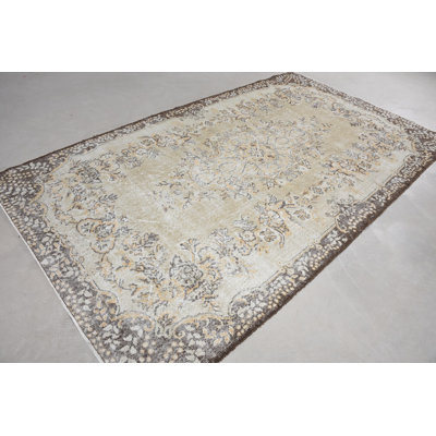 Tapis classique en laine beige, tapis floral 67,3 x 118,1 pouces