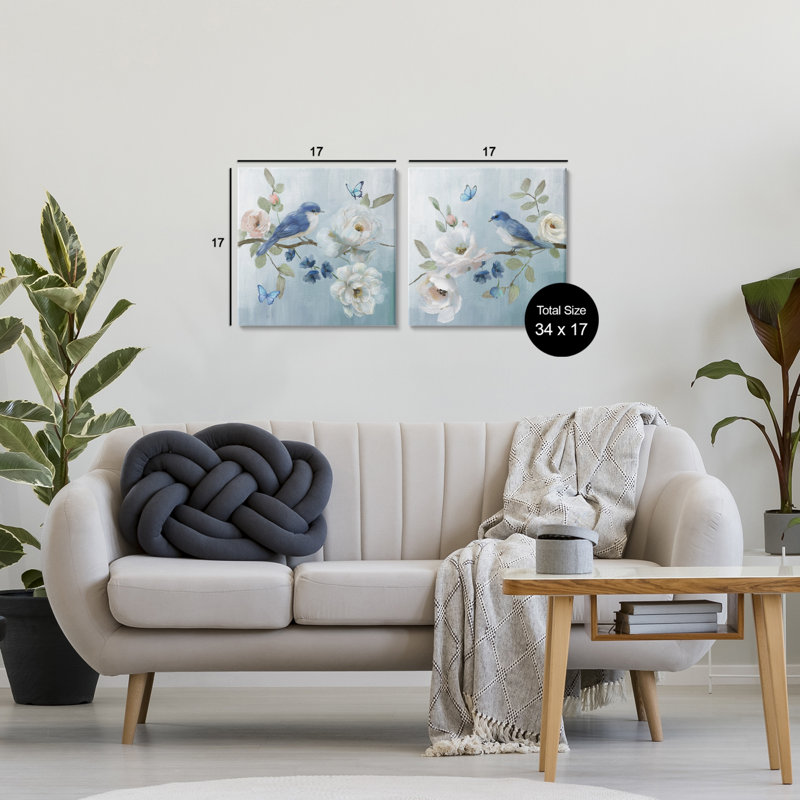 Ensemble de 2 toiles Nature's Tranquility Florals, design par Nan, H 17 po x l 17 po