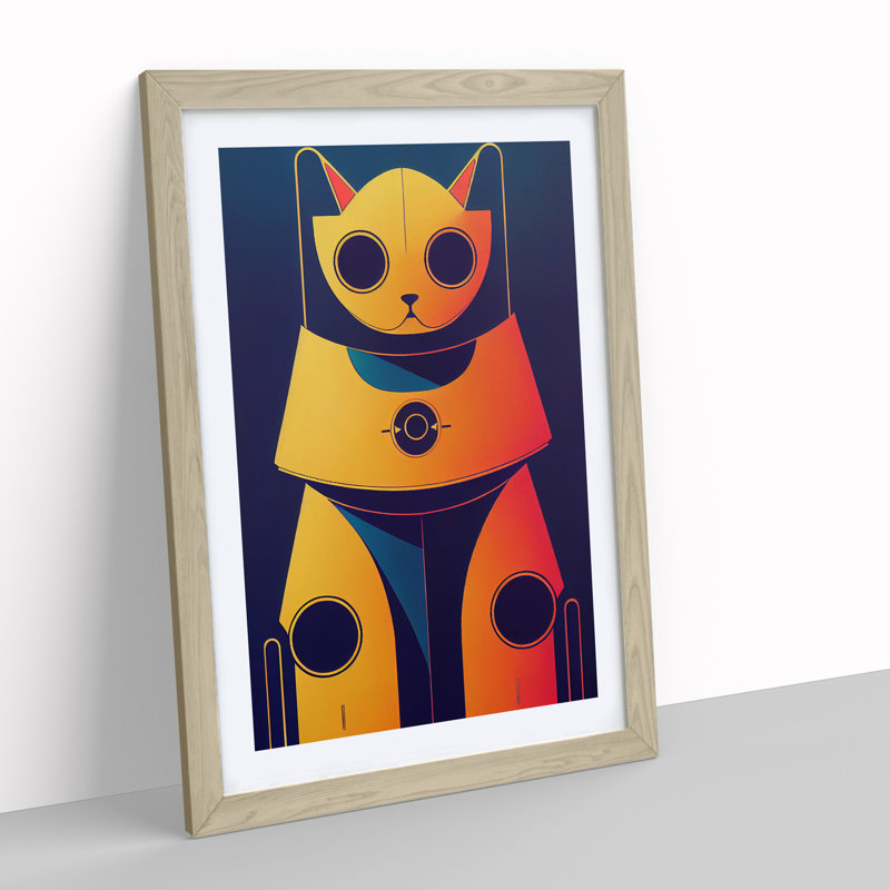 Robo Cat - Single Picture Frame Print, 46cm H x 34cm W x 2cm D, Oak Framed