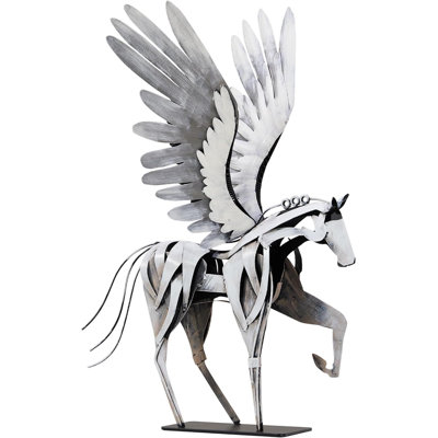 Horse Statue Décor Artwork, 24" H Handmade Metal Pegasus Greek Flying Horse Sculpture, Hand-Painted Animal Figurines For Home Living Room Office (With Wings)