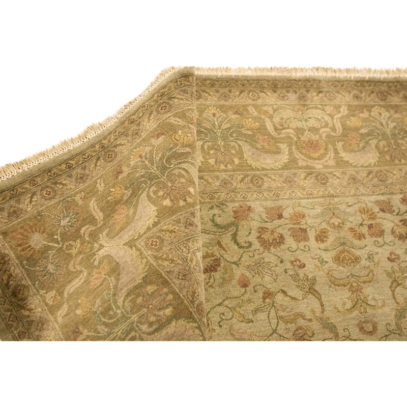 Hand Knotted Wool Area Rug in Green And Brown