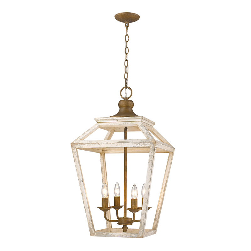 Lustre géométrique à 4 lumières avec accents en bois Keynsham, Châtaignier bruni