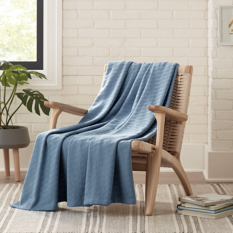Couverture en mélange de coton eucalyptus, Bleu, Jeté