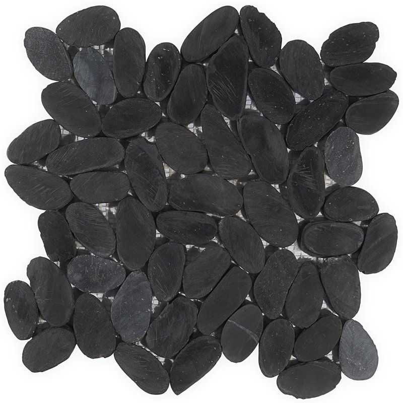 Picturesque Oval 11.81" x 11.81" Natural Stone Pebble Mosaic Floor and Wall Tile (0.97 Sq. Ft. / Each), Black
